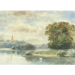Maung Tun Hla (U Tun Hla) (Burmese 1874-1946): Mandalay Palace and Kyone, pair watercolours signed M T Hla 16cm x 21cm (2)