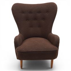 Ernest Race (British 1913-1964) - mid-20th century DA1 high-back wingback armchair upholstered in deep purple fabric