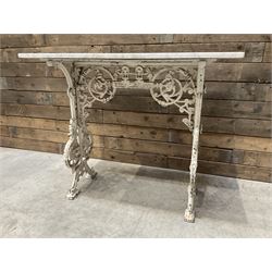 19th century Coalbrookdale design cast iron garden table, with rectangular marble top