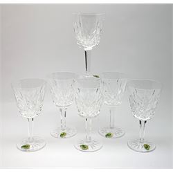 A set of six Waterford crystal wine glasses, H14.5cm. 