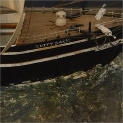 Early 20th century fully rigged waterline model of the Cutty Sark, contained within a glazed wooden case, case H54.5cm