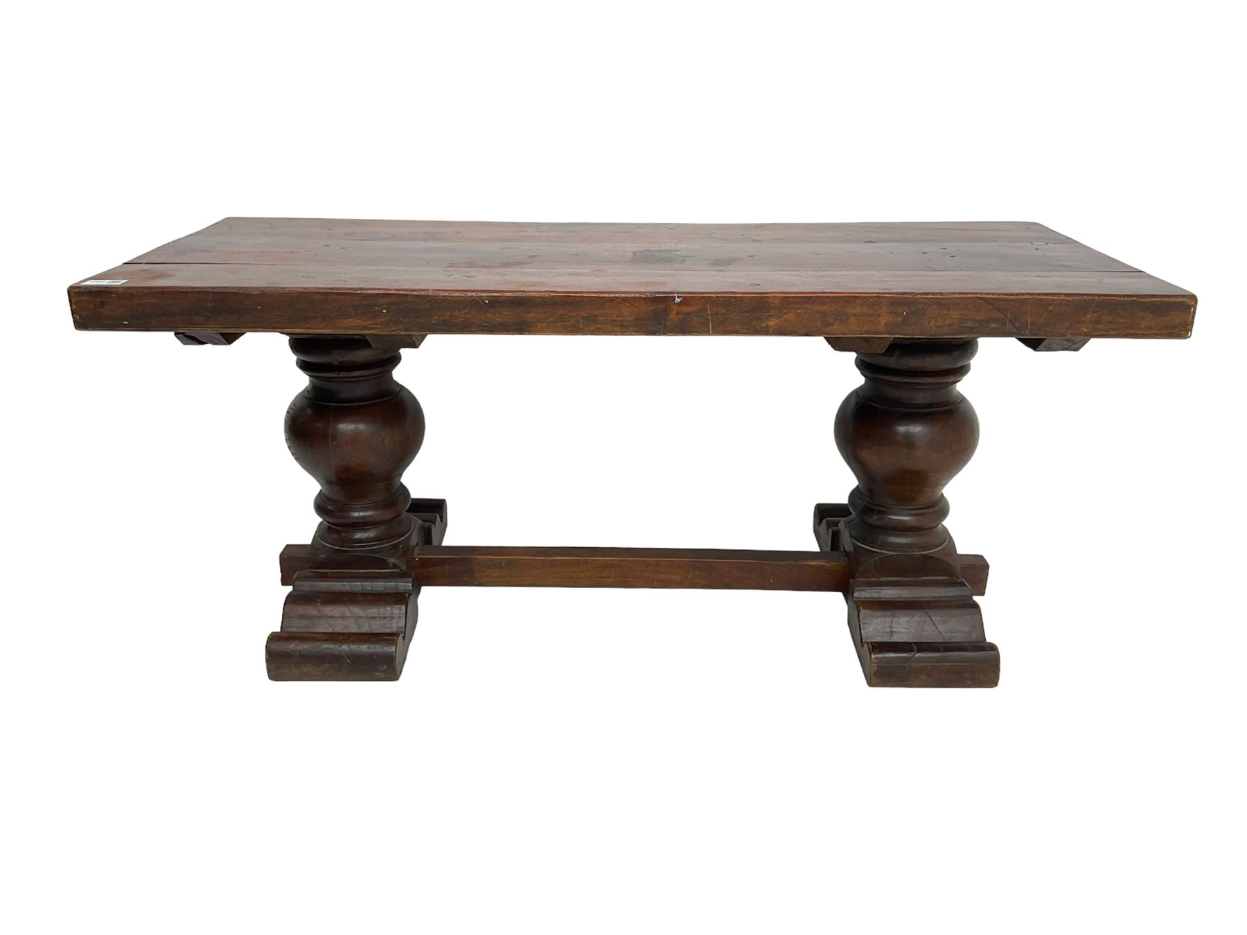 Hardwood rectangular coffee table, twin pedestal base