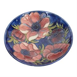 Moorcroft pansy pattern vase, of baluster form, together with Anemone pattern vase and dish, all with impressed marks beneath, pansy vase H16cm 