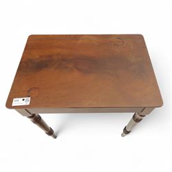 Victorian mahogany side table, rectangular top on turned tapering legs 