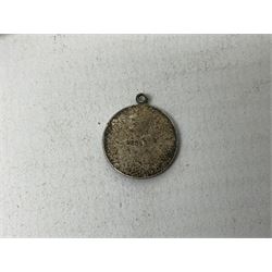 Framed picture of gentleman in military dress, 'killed in action in France' May 3rd 1915, two antique spirit levels, coins in a leather case and other collectables