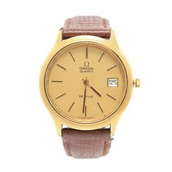 Omega De Ville gentleman's gold-plated and stainless steel quartz wristwatch, baton hour m...