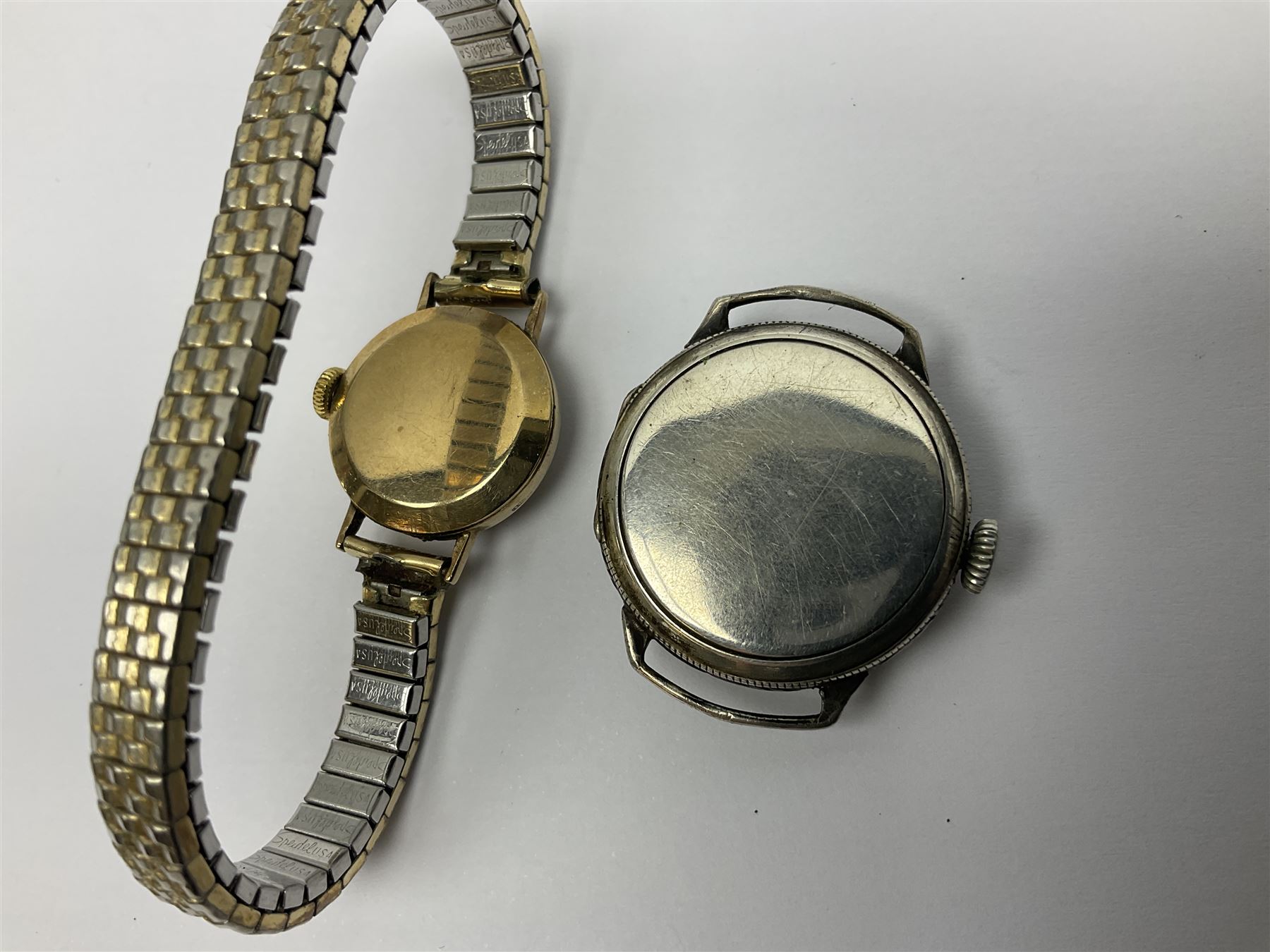 Tudor Royal 9ct gold ladies wristwatch, on expanding gilt bracelet, Gillex silver wristwatch, on silver bracelet, two early 20th century silver wristwatches and one other gilt wristwatch, all manual wind movements