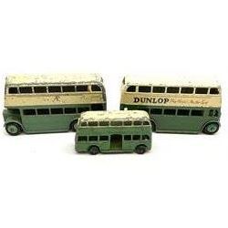 Dinky - eleven unboxed and playworn die-cast early buses and coaches including two French made - Autocar Isobloc and Autobus Parisien Somua, single and double deck buses, trolley bus etc (11)