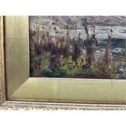 Lester Sutcliffe (British 1848-1933): Autumnal River scene, oil on canvas board signed 24cm x 34cm