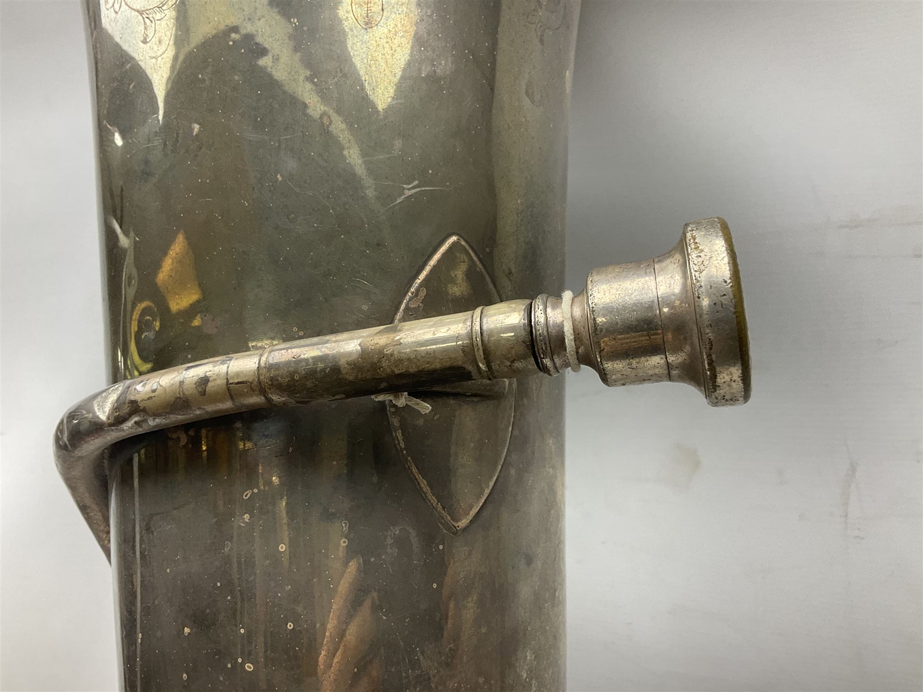 Boosey & Co silver plated 'Solbron' Class A Tuba c1920, serial number 102760, with compensating pistons and foliate engraved decoration H106cm 