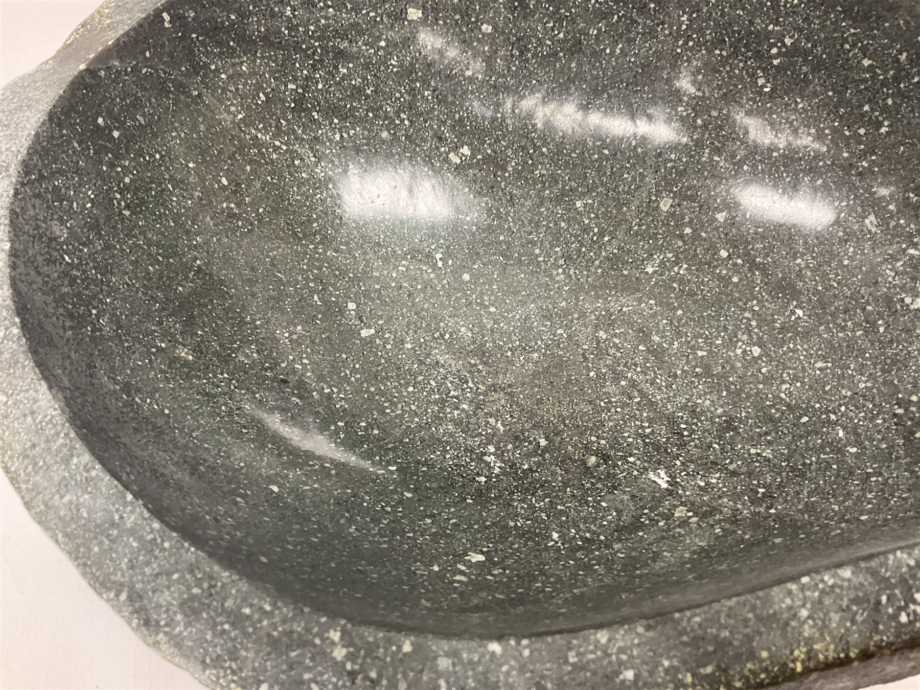 River rock carved stone bowl with polished centre, H16cm, W36cm, L47cm