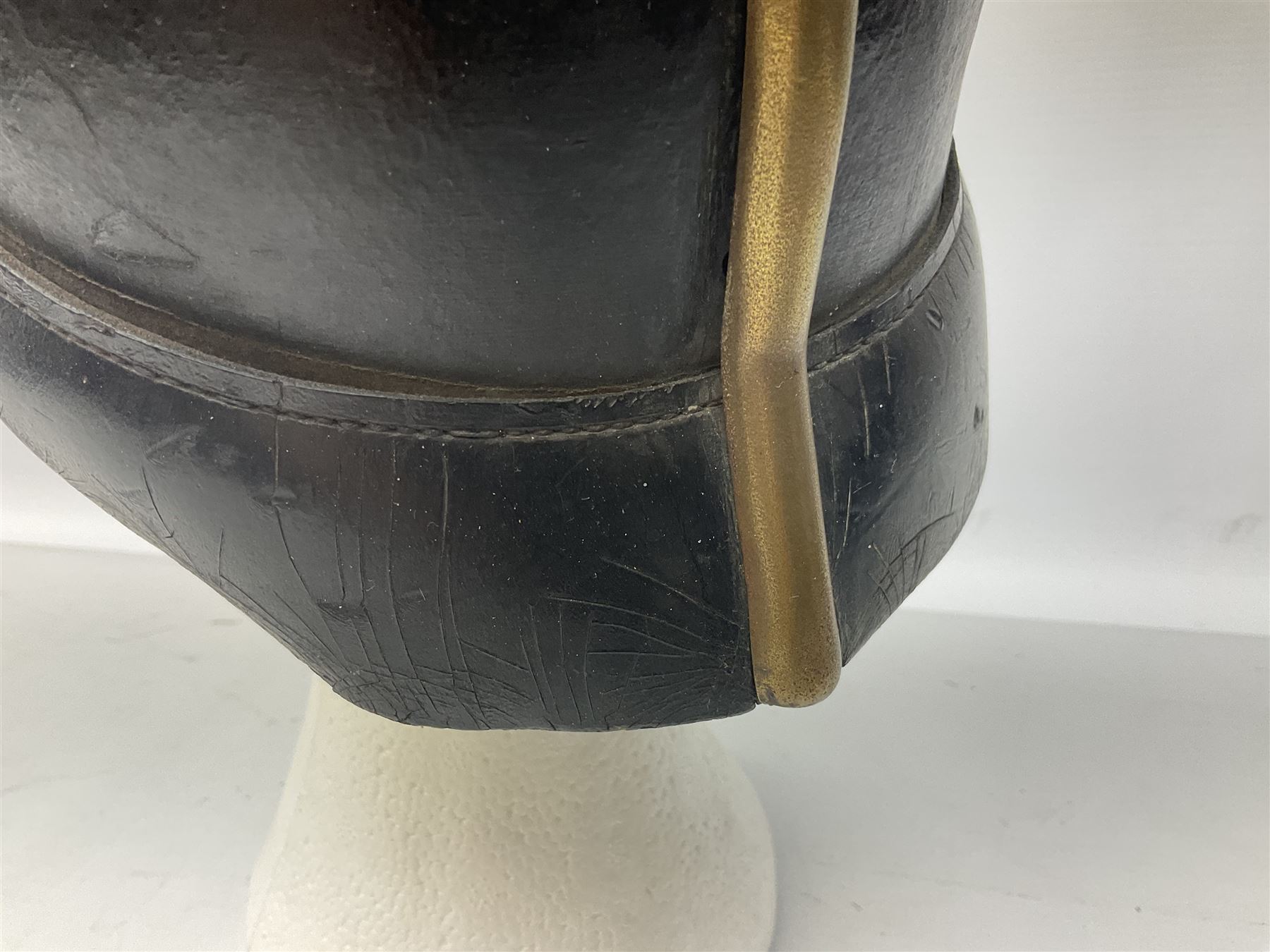 WW1 German leather Pickelhaube helmet with brass plate for Baden regiment, leather strap and leather part only of liner
