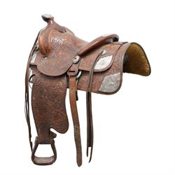 Keyston Bros (San Francisco) - 1930s/1940s 18’ American leather and silver mounted Western...