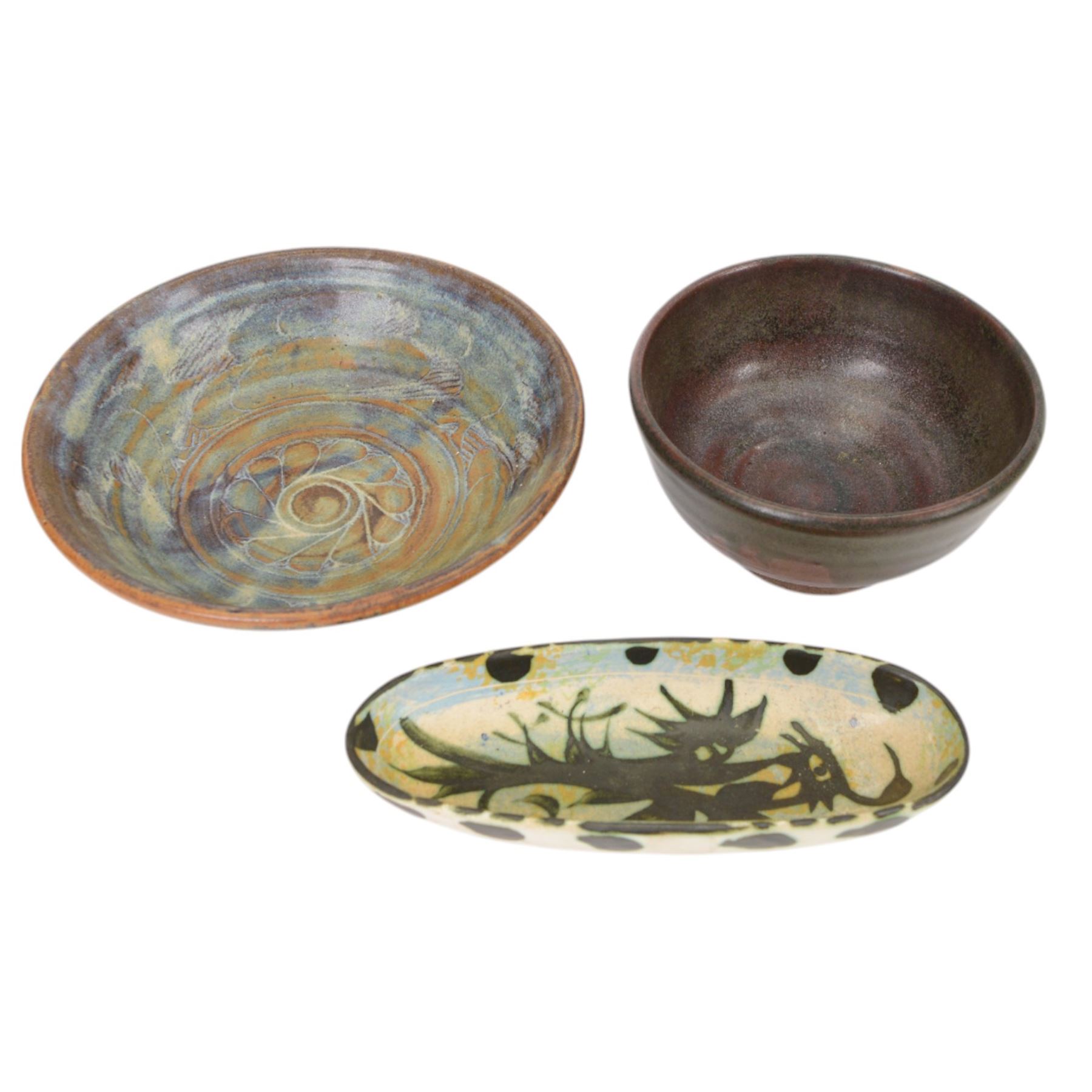 Celtic pottery Newlyn, bowl, dish and plate, together with other studio pottery 