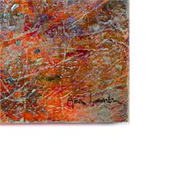 Ann Lamb (British 1955-): Wandering Deer, mixed media on canvas signed 30cm x 30cm (unframed)