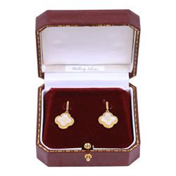 Pair of silver mother of pearl pendant earrings, boxed
