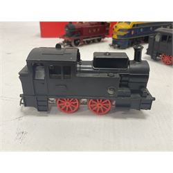 Hornby/Tri-Ang ‘00’ gauge - nine locomotives to include Britannia Class ‘Britannia’ 4-6-2 no.70000 in BR green; Class M7 4-4-0 Tank no.30027 in BR black; Princess Class ‘Princess Victoria’ 4-6-2 no.46205 in BR black; in original boxes; further loose models Princess Class ‘Princess Elizabeth’ 4-6-2 no.46201 in BR green; Class 3F 0-6-0 tank no.7606 in LMS crimson; TR double ended diesel locomotive; three further tank locomotives and one loose tender (10) 