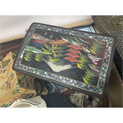 Selection of collectables, to include glass handbags, brass chargers, ceramics etc, in three boxes 