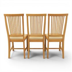 Contemporary oak dining extending table and set of six chairs, with additional leaf  extending to 182cm, chairs with cream upholstered seat