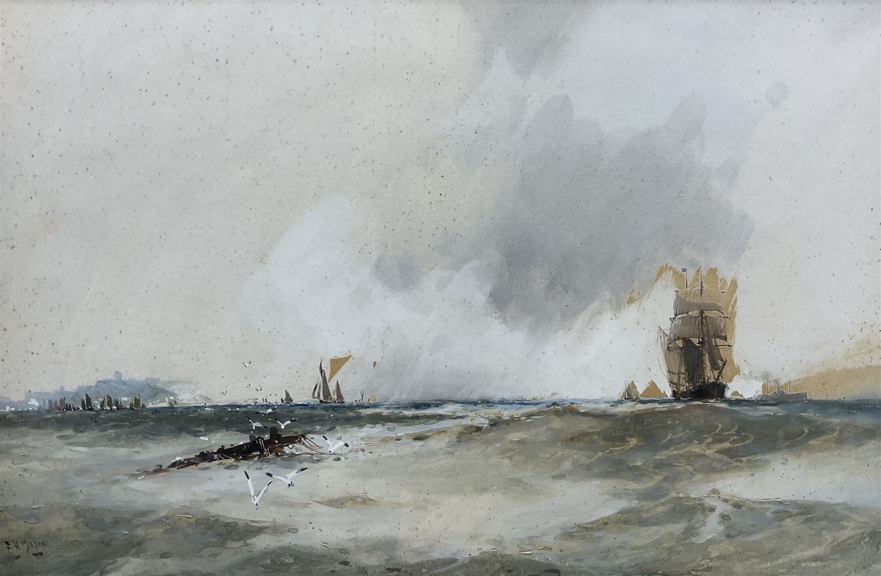 Frank Henry Mason (Staithes Group 1875-1965): Off Scarborough, watercolour signed 26cm x 40cm