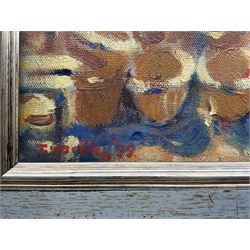 John Mackie (Scottish 1953-): Sunny Market Day, oil on canvas signed and dated '99, 24cm x 29cm 