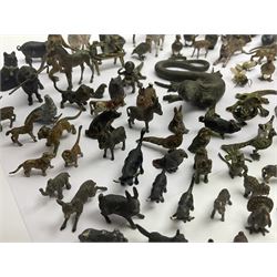 Collection of miniature cold painted bronze and similar animals, to include birds, sheep, horses etc 
