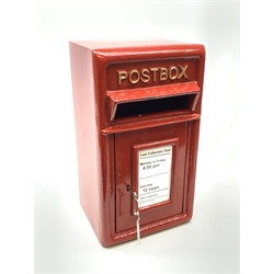 A reproduction red painted postbox, with keys, H43cm. 