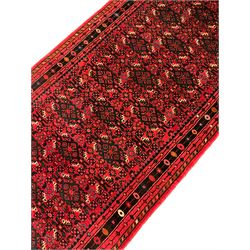 North West Persian Malayer red ground runner, the field decorated with repeating Herati motifs, multi-band border with geometric design 