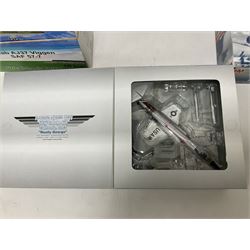 Four 1:72 scale model airplanes comprising two Aviation 72 models AV7242001 Sweden Air Force Saab AJ37 Viggen SAF 57-7 and AV7252001 Fairey Gannet; and two HobbyMaster models HA01001 and HA2101; all in original boxes