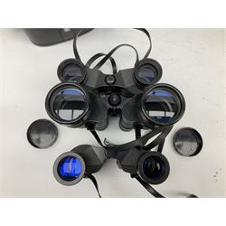 Eleven cased pairs of binoculars, to include Omiya 8x30, Tasco, Esde-Optik 8x40 Weitwinkel, Chinon 10x50 Field. Aico Rapide 8x30, Astralite zoom 6x- 14x32, etc