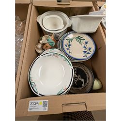 Old Tupton Ware vase, Royal Doulton Juno pattern dinner wares and other ceramics, in three boxes, etc