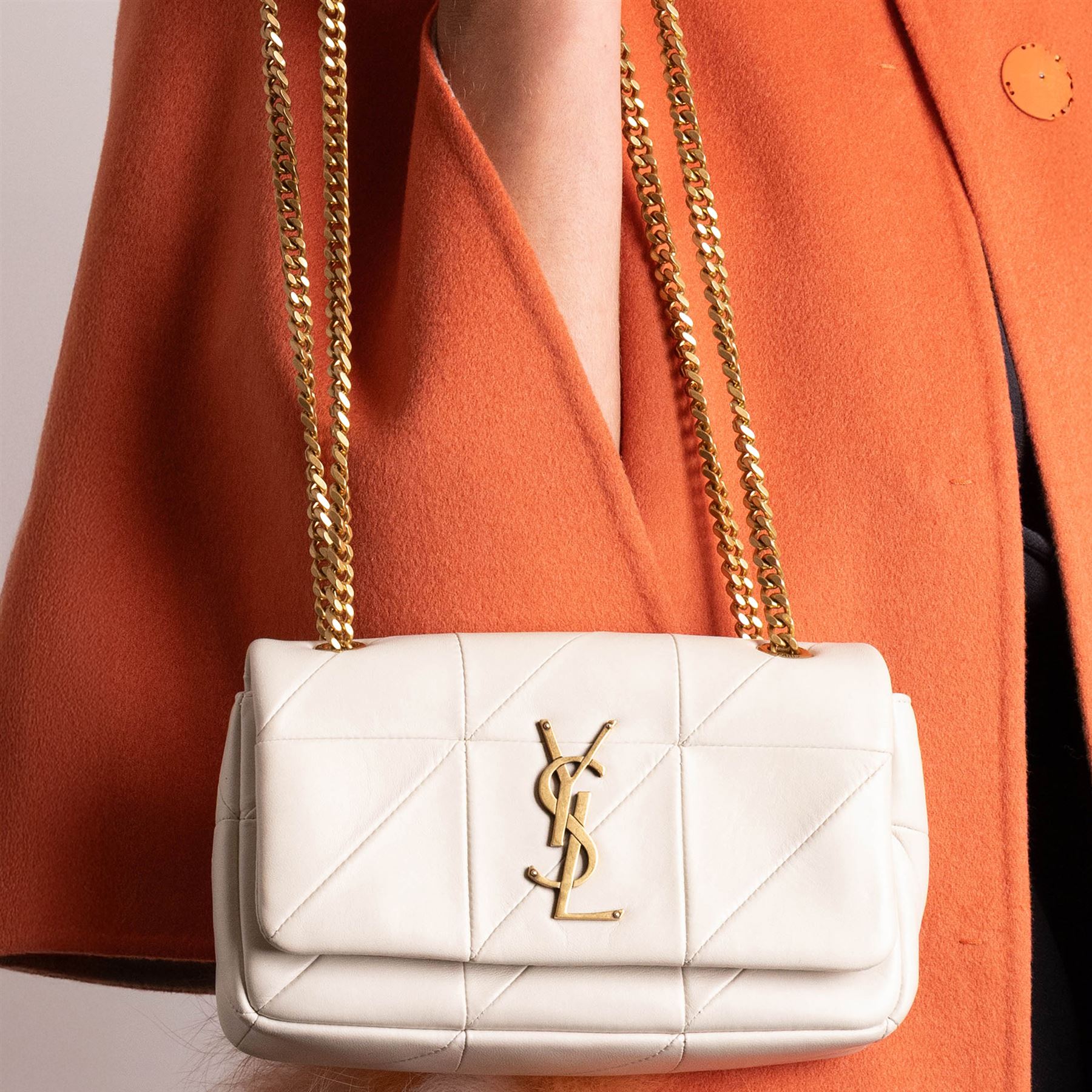 Saint Laurent - ‘Jamie 4.3’ Mini Shoulder Bag, in pale cream quilted lambskin leather, with oversized YSL Cassandre logo, gold-tone hardware and chain and leather shoulder strap, unused with original box and dust bag