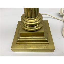 Brass Corinthian column table lamp, H59cm