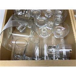 Kosta glassware, to include tumblers, wine glasses, shot glasses etc, together decanter, bowls etc, in two boxes  