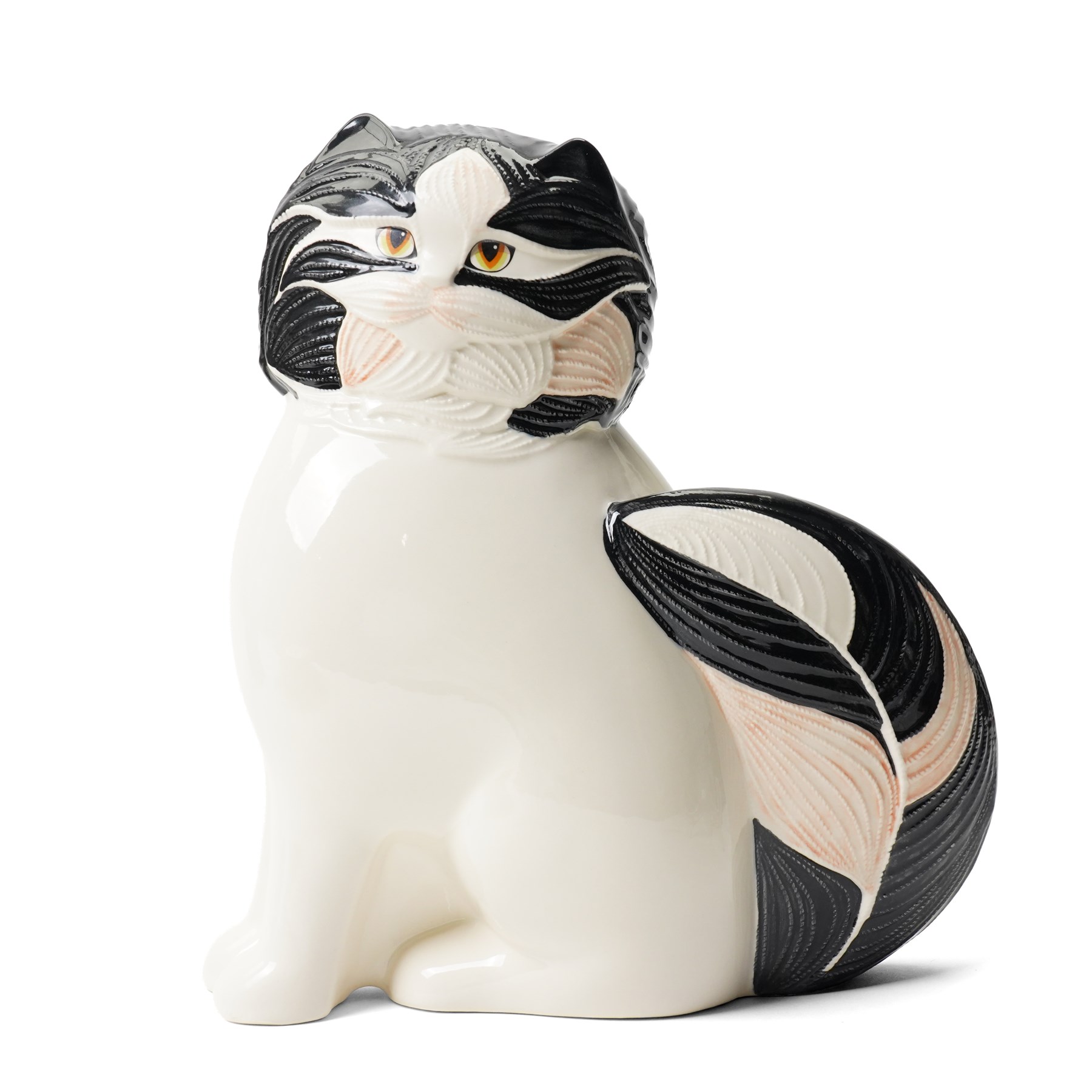 Joyce Morgan cat plate, signed to base, D21cm; George Selim for Goebel seated cat figure, H24cm, and a studio pottery figure of a Siamese, unsigned, H23cm (3)