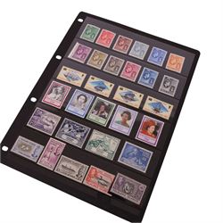 King George VI and Queen Elizabeth II Falkland Islands and Falkland Islands Dependencies stamps, including two King George VI 1946-1949 'thick map' sets of eight, apparently hinged and unhinged, corresponding 'thin map' set of seven, etc, housed on stock cards