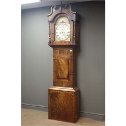  19th century figured mahogany longcase clock, eight day movement striking on bell, dial signed 'Thomas Robinson, Sheffield', H227cm  