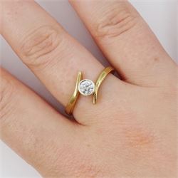 9ct gold diamond ring, single round brilliant cut diamond of approx 0.25 carat, in a crossover setting, hallmarked