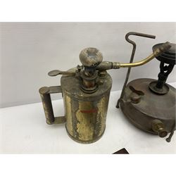 Three hydrometers, including examples by Allan and Clarke, all boxed, together with a blow torch, air sprayer, burned and a pressure gauge