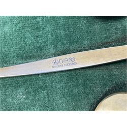 Mid-century cased set of six David Anderson guilloche and gilt coffee spoons, with enamelled bowls and handles stamped 'D.A', scales mark, '9255', 'Norway' and 'Sterling'