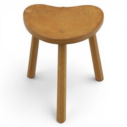Mouseman - oak three legged cow stool, with carved mouse signature, by the workshop of Robert Thompson of Kilburn