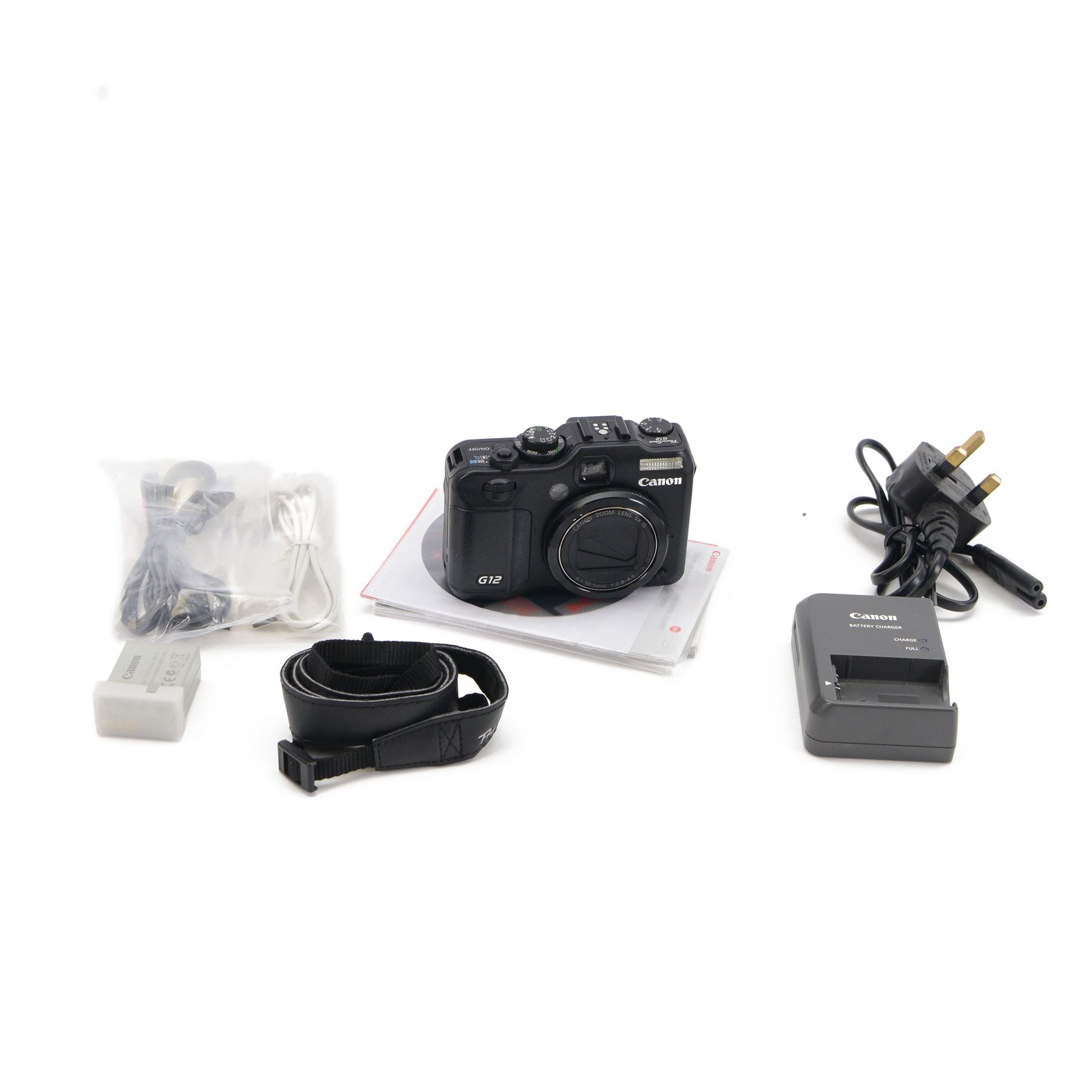 Canon PowerShot G12 digital camera serial no. 293053002775, boxed with charger, software and instructions