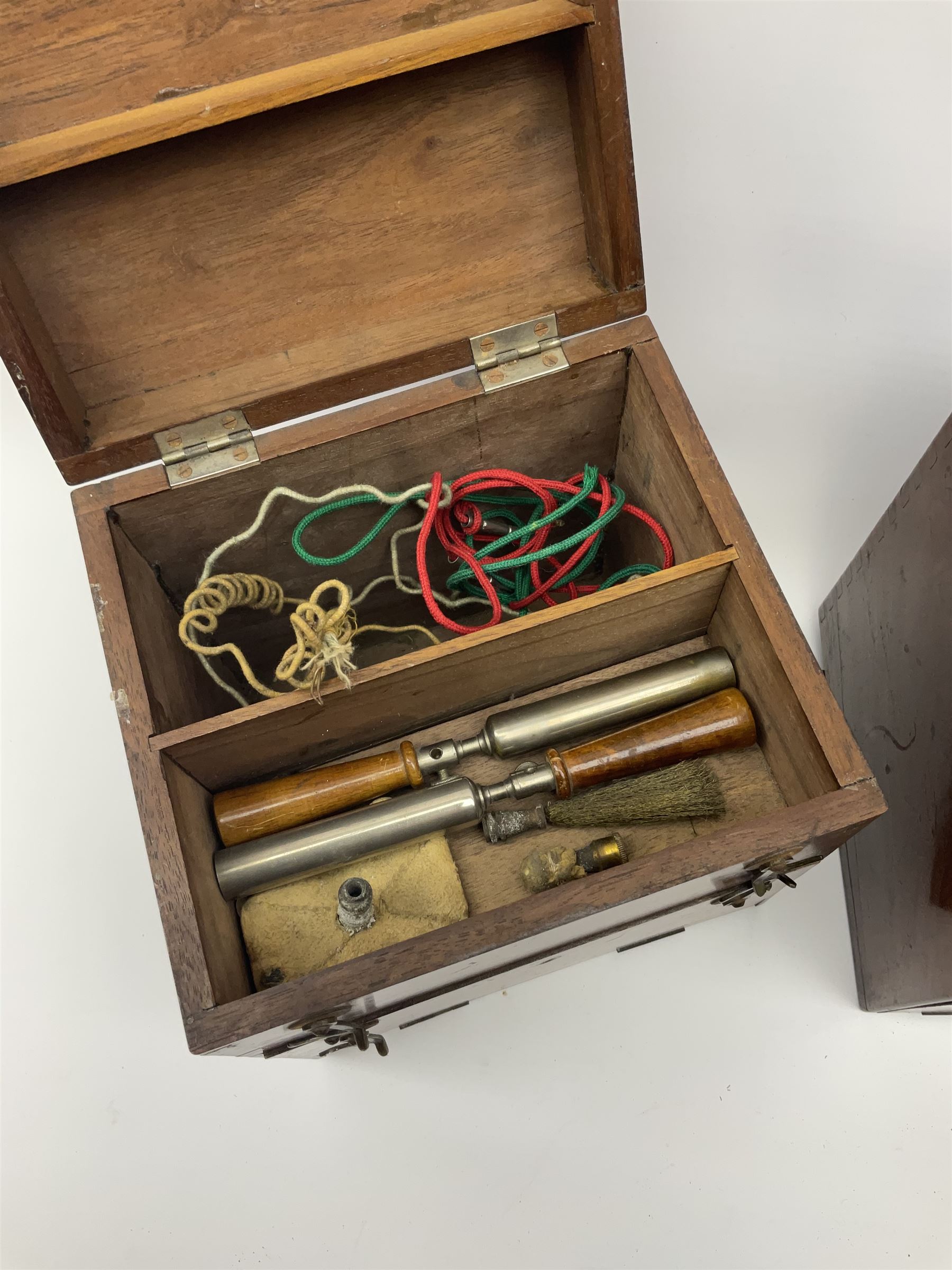 Heeling Error Instrument Patt.5 No.1613E (box numbered 1810E) with integrated spirit level D11cm; two walnut cased electric shock machines; and a similar board mounted electric shock machine (4)