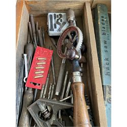 Drill bits, thread cutting bits, Record 124 drill , micrometer, hacksaw with blades and other tools  - THIS LOT IS TO BE COLLECTED BY APPOINTMENT FROM DUGGLEBY STORAGE, GREAT HILL, EASTFIELD, SCARBOROUGH, YO11 3TX