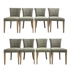 Neptune Furniture - set of eight 'Calverston' oak framed dining, upholstered in buttoned grey fabric with curved and rolled back, on square tapering supports in lime washed finish