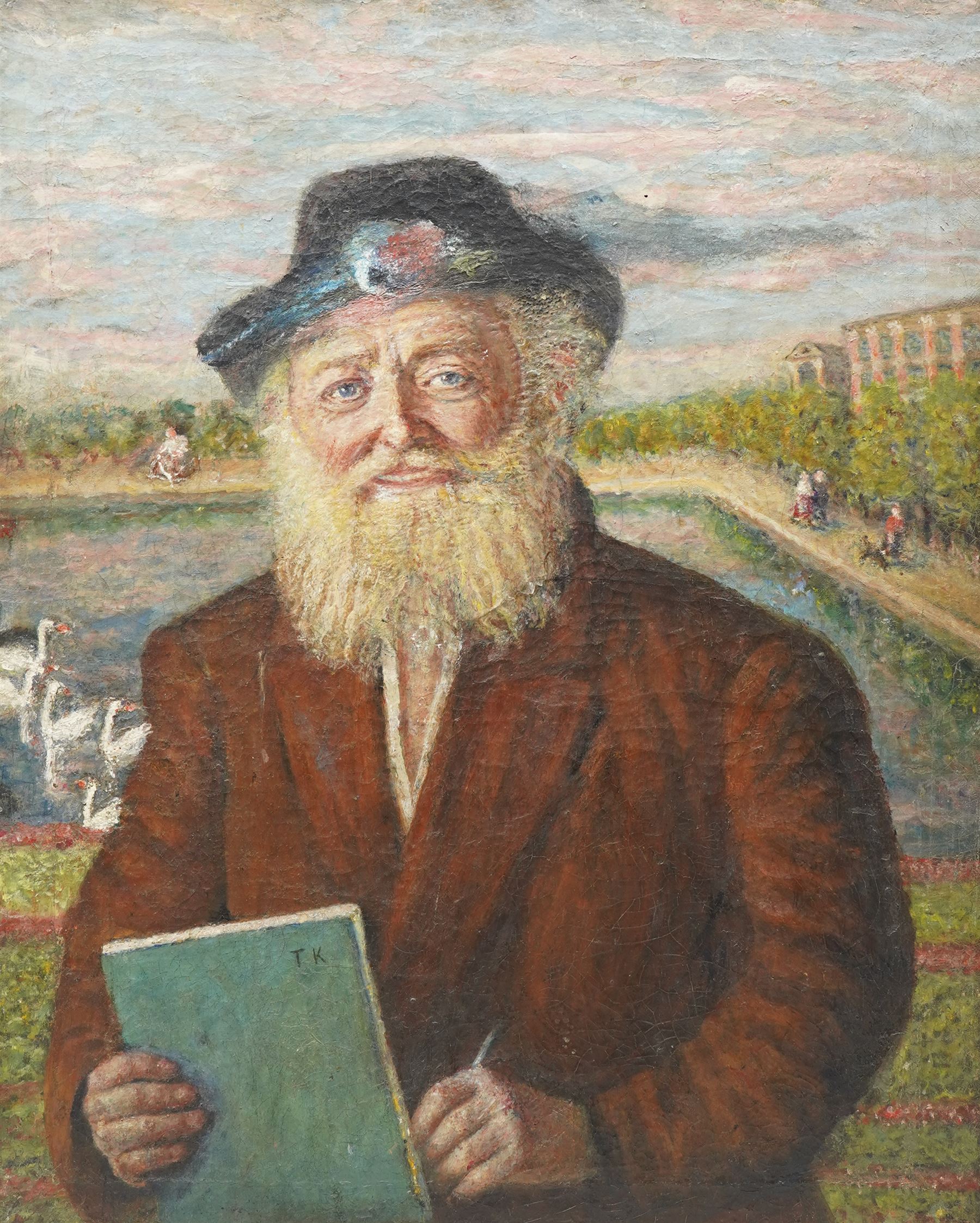 Tom Keating (British 1917-1984): Self Portrait as Samuel Palmer, oil on canvas signed with initials 75cm x 60cm