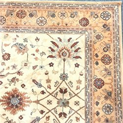 Keshan beige ground rug, repeating border, 300cm x 200cm