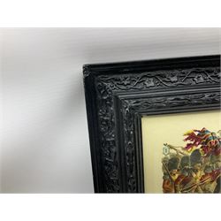 Payne (Harry) Artist: Victoria Cross Gallery; Complete set of twelve chromolithographic relief printed cards published by Birn Bros. (BB). Each: 120 x 155 mm; displayed together in an ebonised frame 54 x 82.5cm; together with the half leather bound reference book by Edwin Hodder entitled Heroes of Britain in Peace and War (2)