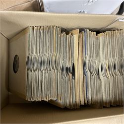 Large quantity of vinyl LPs to include Madonna, ABBA, The Carpenters etc, together with a quantity of 45rpm records, to include approx nine The Beatles The Singles Collection examples etc
