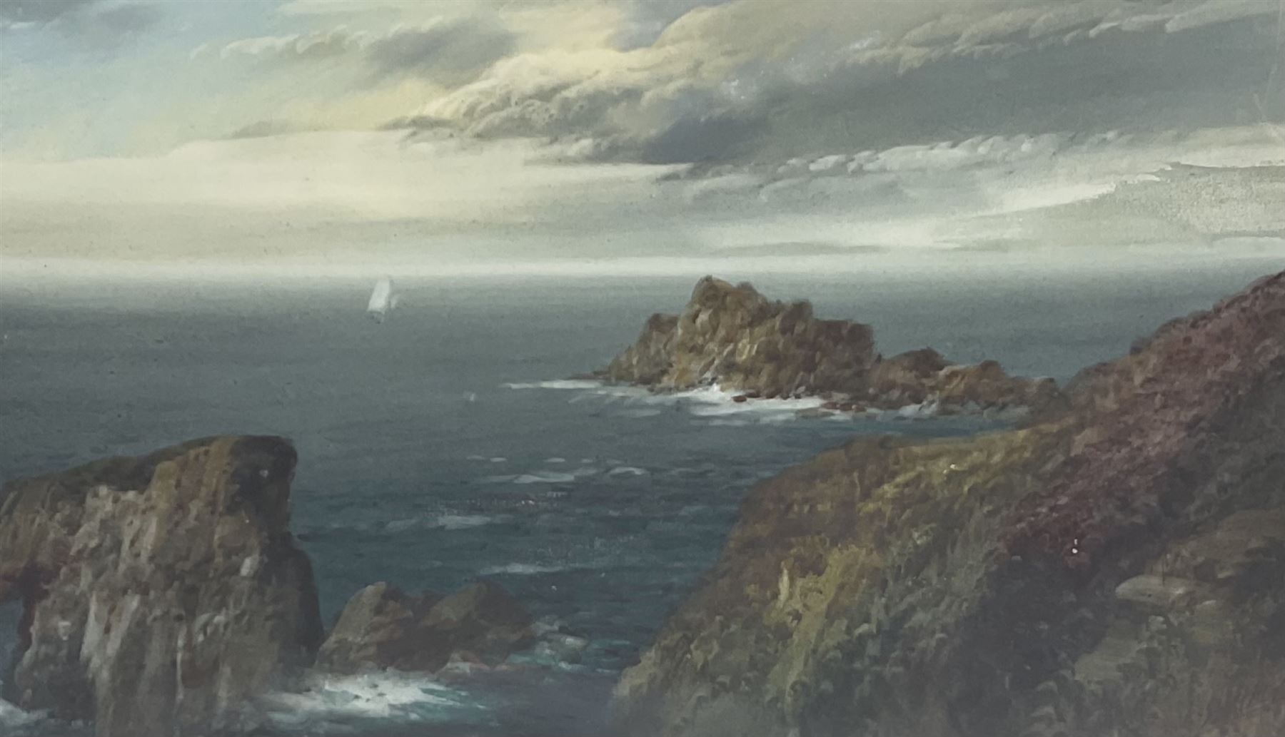 John Shapland (British 1865-1929): 'Lands End Cornwall', watercolour signed, inscribed on the mount 26cm x 44cm